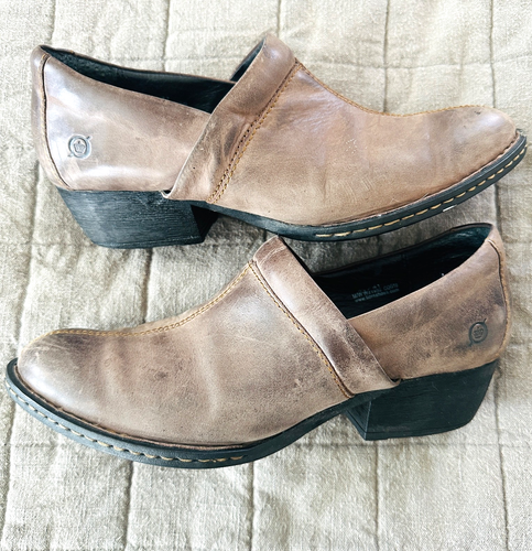 Born Kinney Damen 9,5 Western Boho Hippie Braun Leder Slipper Stiefeletten - Bild 1 von 15