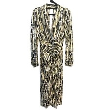 NWT Mango Mng Long Dress Animal Print Ruched US Sz 0 Mob Wife Dark Romantic Boho