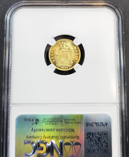 1974 SAN MARINO GOLD 1 SCUDO RESUMPTION OF COINAGE NGC MS 66 RARE GEM BU - Picture 2 of 3