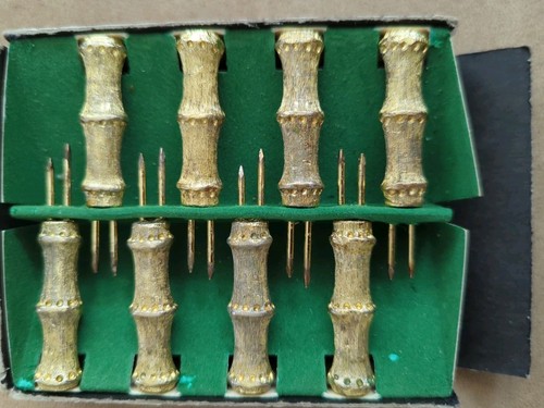 Vintage Gold Tone Faux Bamboo Corn Cob Holders The Bucklers Inc New York Box 8 - Picture 3 of 11