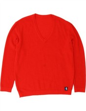 VINTAGE Mens V-Neck Jumper Sweater Large Red BI17