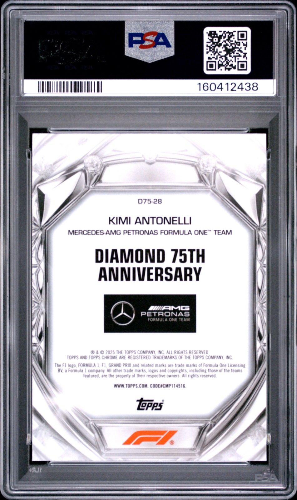 2025 TOPPS CHROME FORMULA 1 DIAMOND 75TH ANNIVERSARY KIMI ANTONELLI ROOKIE PSA 9 view 2