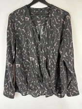 Rails Women's Hillary Diffused Cheetah Animal Print Faux Wrap Blouse Large L