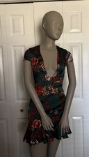 PrettyLittleThing Emerald Criss Cross Back Mini Ruffled Hem Bodycon Dress Size 2