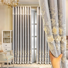 Luxury 3D Flower Embroidered Double Layer Curtains for Living Room/Bedroom