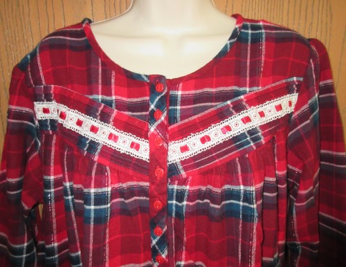 CROFT & BARROW RED plaid cotton flannel GRANNY NIGHTGOWN sz LARGE NWOT - Picture 2 of 6