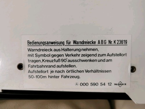 Mercedes W123 W126 Like New OEM's Warning Triangle/Bracket 0005905412 1268900014 - Picture 4 of 7