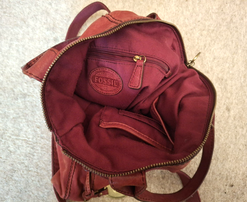 Vintage FOSSIL 1954 ECHT LEDER Umhängetasche Tasche Koralle Rot Medium Staubbeutel - Bild 23 von 24