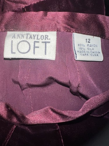 VTG Ann Taylor Loft Velvet Pants Size 12 Burgundy Wide Leg Evening Holiday 90s - Picture 8 of 10