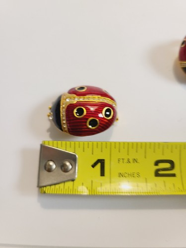 Broche y pendientes Multilana rojo negro esmalte dama insecto estrás tono dorado LEER  - Imagen 6 de 9