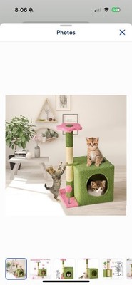 Pink and Green Floral Activity Center 24-in Plush Cat Tree & Condo