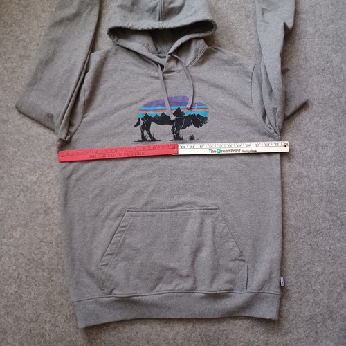Patagonia Uprisal Hoodie Mens L Gray Pullover Fitz Roy Bison Buffalo Sweatshirt - Picture 4 of 17