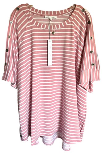 Jane & Delancey Women's Blouse Top Short Sleeve Plus Size 3X Pink White Striped - 第 1/8 張圖片