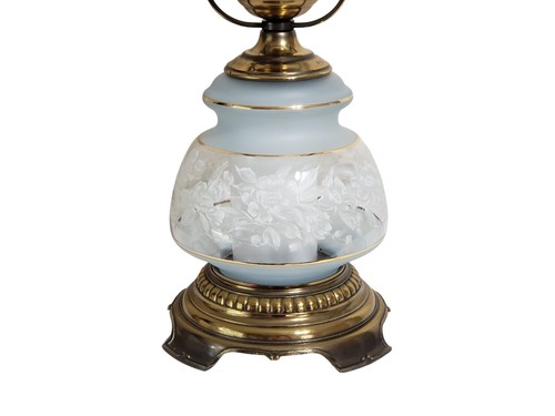 Vintage Quoizel Satin Lace Hurricane Lamp Blue 21" - 23" Tall NU Wiring & Switch - Picture 8 of 14