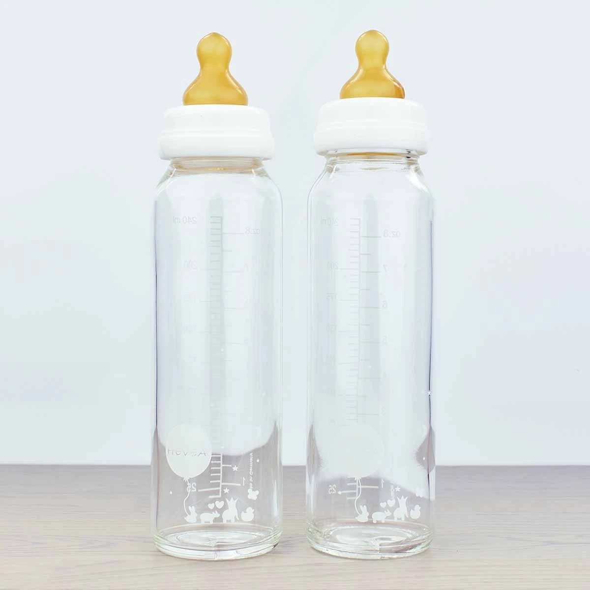 Hevea Glass Baby Bottle With Natural Rubber Nipple - 2 Set - 240ml/8oz