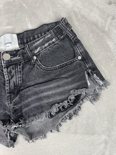 Pantalones cortos de mezclilla One Teaspoon para mujer negros grises dobladillo desgastado talla 28 - Imagen 8 de 18