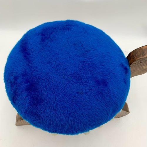 VTG 70’s Turtle Footstool Ottoman MCM Wood Upholstered Pom Pom Trim Blue READ - Picture 4 of 10