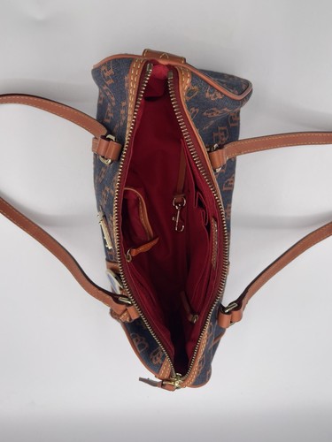Dooney & Bourke Signature Gretta Monogram Blue Canvas Barrel Bag w/Leather Trim - Picture 6 of 19