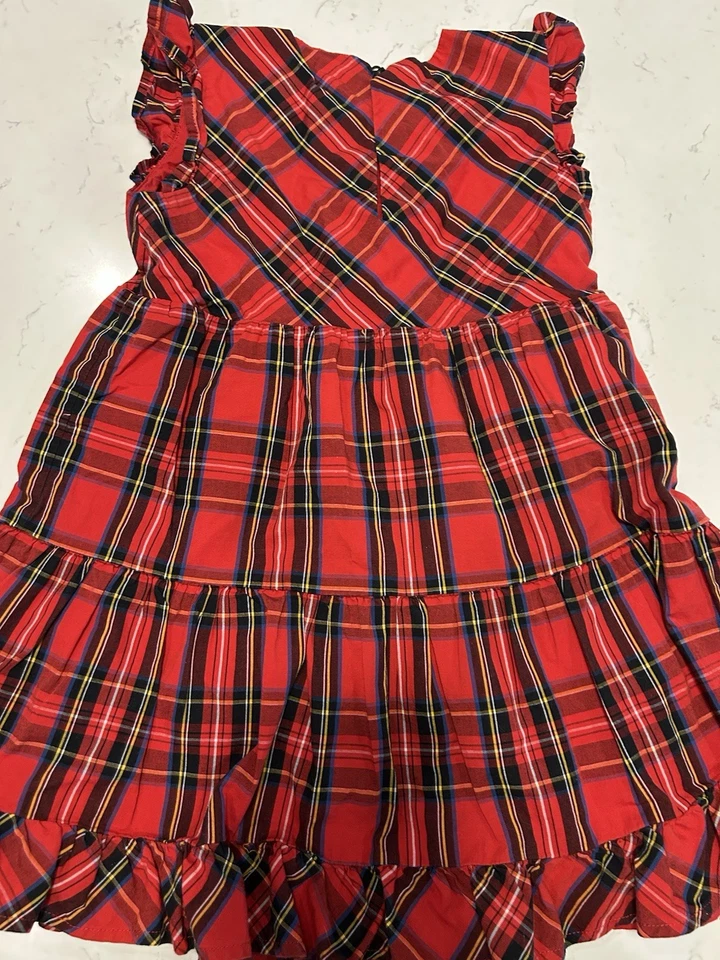 J. Vestido de vacaciones Crewcuts para niñas rojo tartán a cuadros talla 5 volantes en capas usado en excelente estado Foto 2 de 4