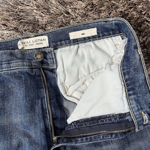 Pantalones de mezclilla Nili Lotan Anna tiro alto pierna ancha acampanados para mujer 28 azul lavado EE. UU. - Imagen 6 de 19