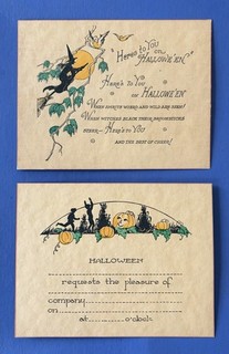 Vintage/Antique 1920s Halloween Greeting & Halloween Party Invitation 2 Card Set