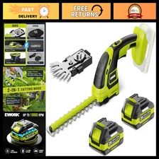 21V Cordless Hedge Trimmer & Grass Shears 2-in-1 Electric Bush Trimmer, Battery