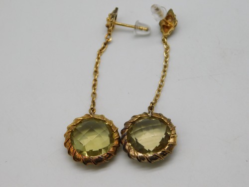 ELEGANT DESIGNER JTV STERLING SILVER GOLD PERIDOT STONE DANGLE EARRINGS - Picture 6 of 7