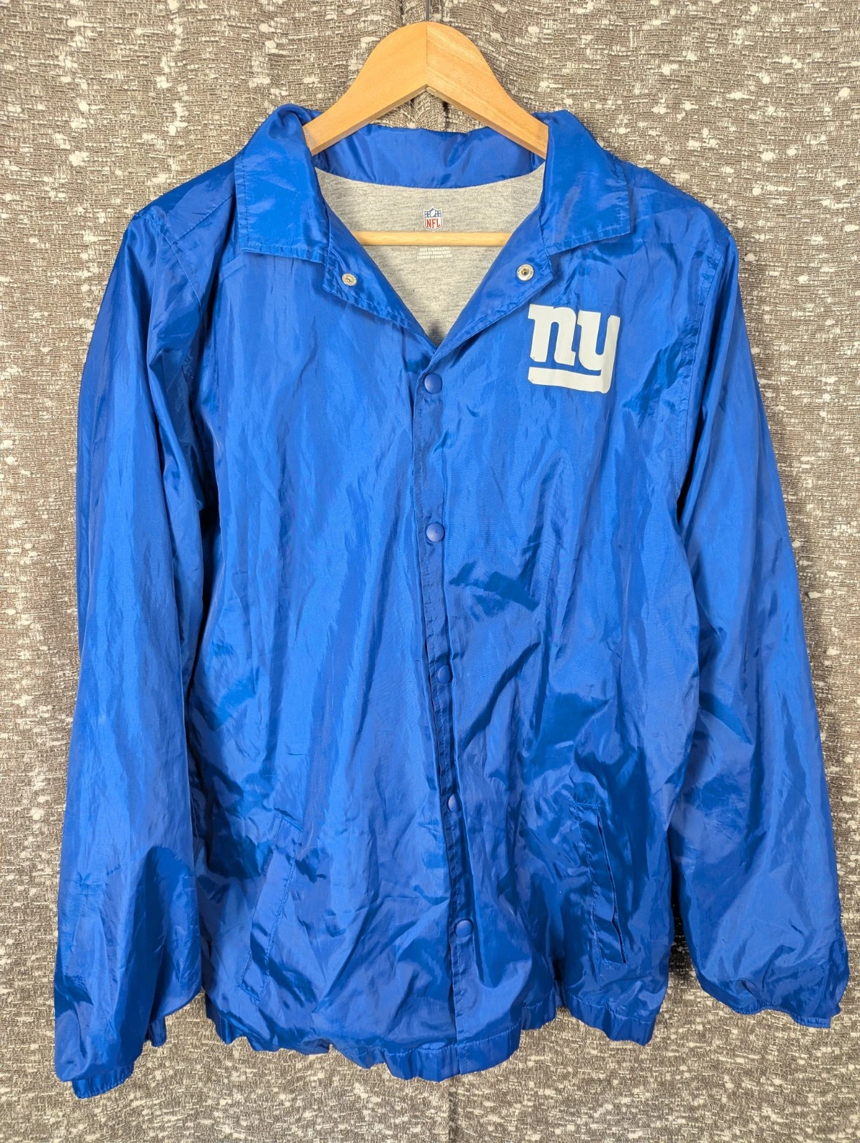 New York Giants NFL Blue Windbreaker Jacket Men's XL Button Snap Closure