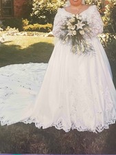 Plus size white wedding ball gown with beading, sequins, pearls  embroidery