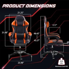 Ergonomic Gaming Chair with Footrest PU Leather Reclining Gamer Office Chair
