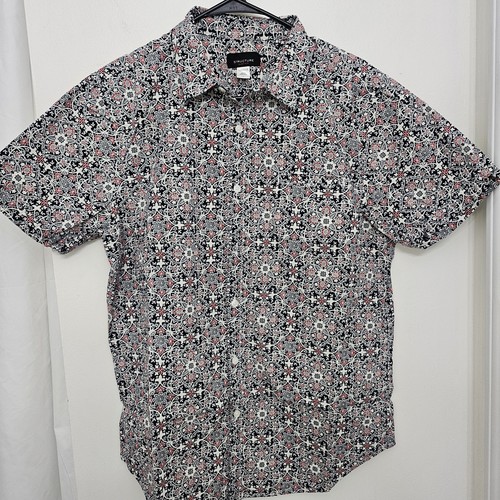 Structure Flower Pattern Men's Short Sleeve Slim Fit Summer Shirt Size Large