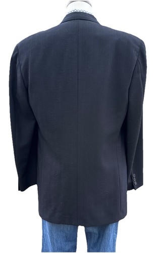 Giorgio Armani Double-Breasted Blazer Jacket Men's 40R Black Stripe Virgin Wool - Picture 2 of 12