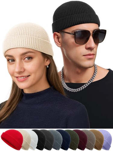 Thin Wool Fisherman Beanie Hat for Men Women Fall Winter,Short Knit Cuffed Fa... - Picture 7 of 7