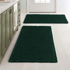Christmas Dark Green Set of 2 Waffle Bathroom Rugs, Boho Bath Rugs Non Slip W...