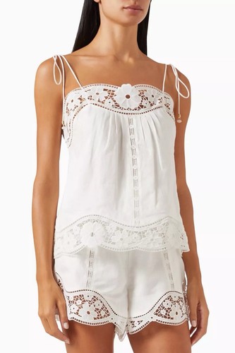 Neu ohne Etikett! AUTHENTISCHES ZIMMERMANN Leinen Trägertop und Shorts Set in weiß, Größe AU 1 (US 4)