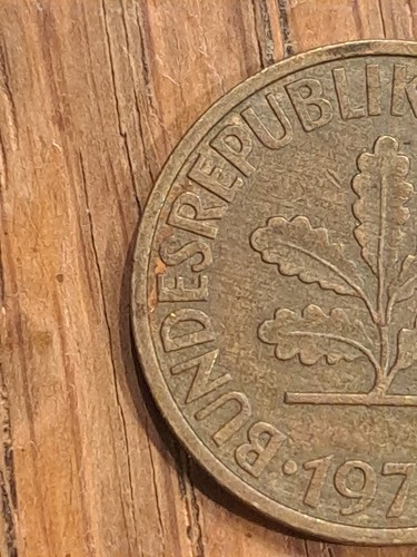 1976 F Germany 10 Pfennig Oak Seedling, Rye Ears 4g 21.5mm Brass Clad Steel - Picture 9 of 10