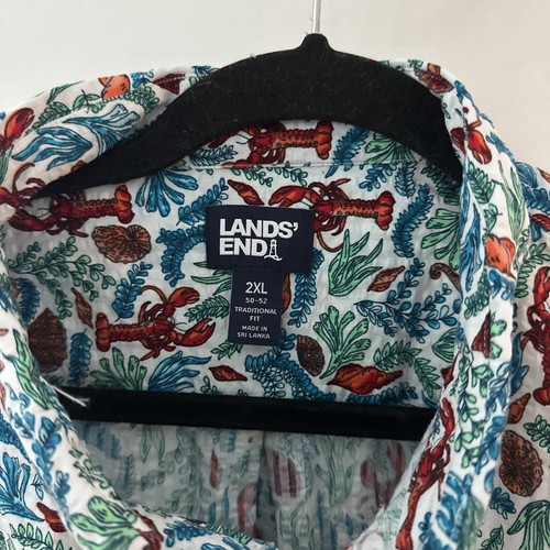 Lands End Seersucker Button Up Shirt Men's 2XL Colorful Lobster Ocean Pattern - Picture 3 of 7