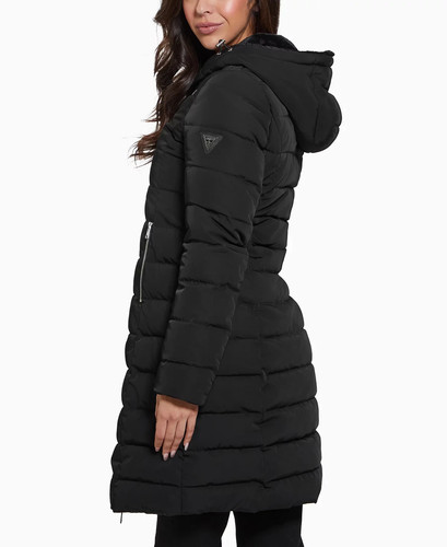 Guess Women's Faux Fur Lined Hooded Puffer Coat Sz M Jet Black $320 - Picture 2 of 4