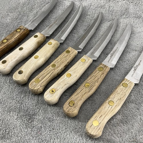 Vintage Old Homestead Lifetime Cutlery Steak Knives Lot Of 7 Wood  Handle Japan - Picture 5 of 15