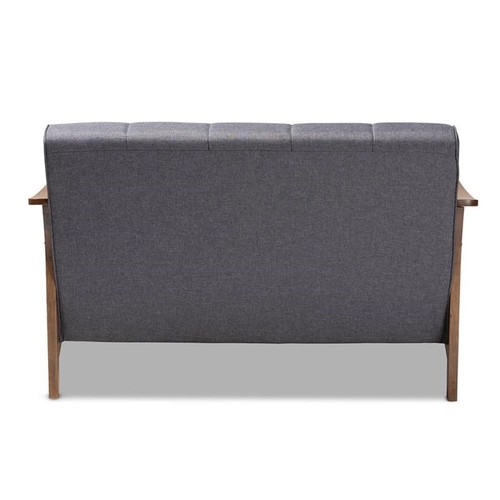 Baxton Studio Larsen Tufted Fabric and Wood Loveseat in Gray and Walnut Brown - Picture 4 of 9