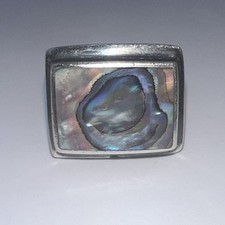 Square Design Abalone Inlay Sterling Silver Ring Size 6 5.1g 