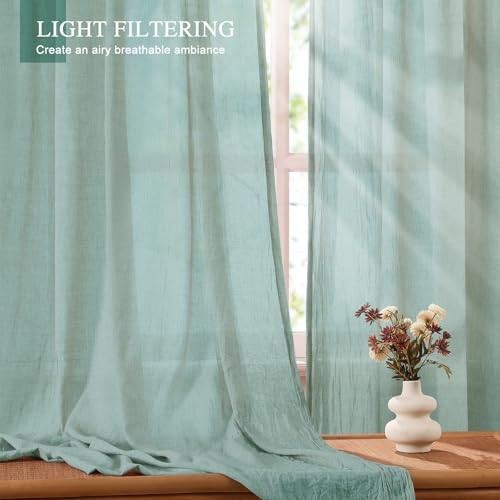 Mint Green Sheer Curtains 96 Inches Long for Bedroom, Living Room Cotton Linen - Imagen 3 de 8