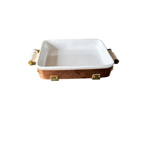 Vtg Metalutil Portugal Copper Baking Dish w/ Ceramic Insert and Handles Square - Picture 7 of 7
