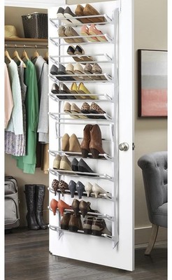 Whitmor Over-the-Door Shoe Rack, Fold-Up 36 Pair, Non-Slip Bars, White