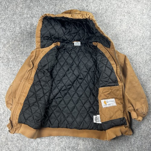 Carhartt Jacket Youth Small 7-8 Brown Hooded Quilted Lined Workwear Coat Boys - Picture 6 of 15