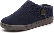 Clarks Womens Slipper Suede Leather Knitted Collar Clog Slippers - Plush Faux
