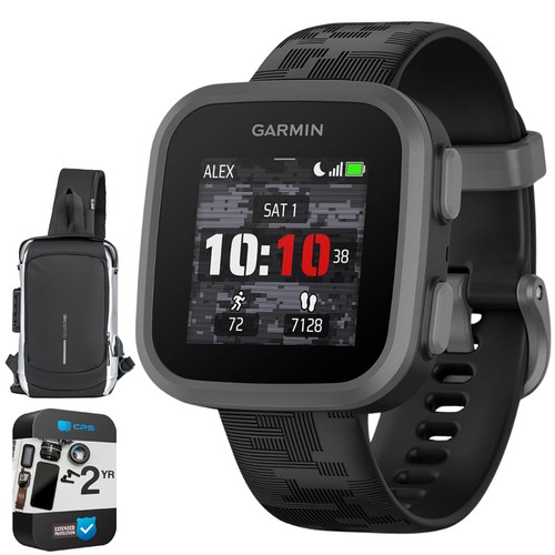 Garmin Bounce Kids Smartwatch, Black Camo w/ Sling Backpack + 2 Yr Warranty Kit - Photo 3 sur 12