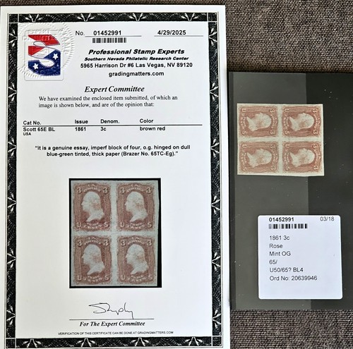 US ESSAY WASHINGTON 1861 3c (Brazer No. 65TC-Eg) (Francis Patent) PSE CERT 2025 - Bild 2 von 9