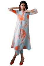 Gosriki Women'S Cotton Blend Anarkali Printed Kurta With Pant (Santra Orange-...