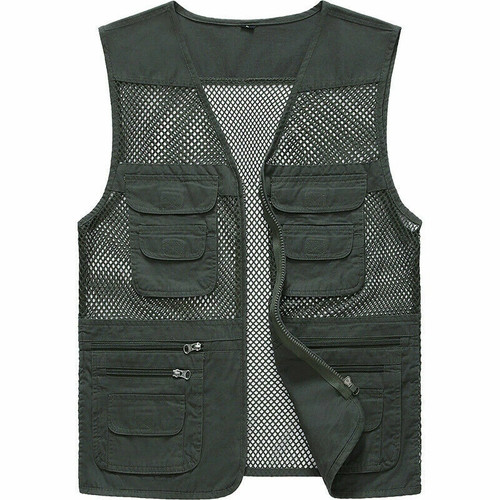Herren Netz Weste Tasche Gilet Ärmellos Utility Jacke Wandern Angeln Outdoor - Bild 16 von 17